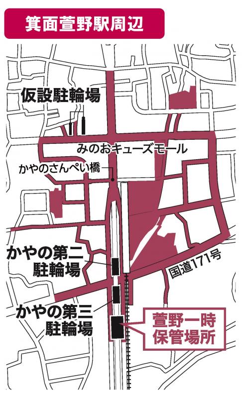 箕面萱野駅周辺放置自転車禁止区域図