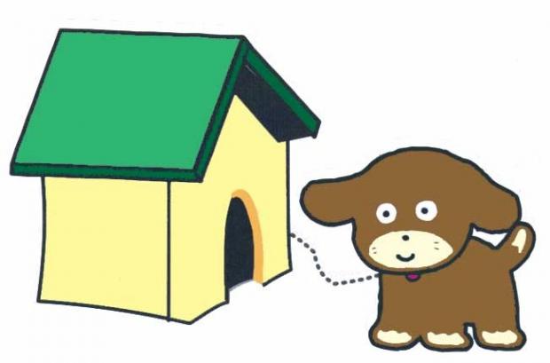 犬小屋につながれた犬のイラスト