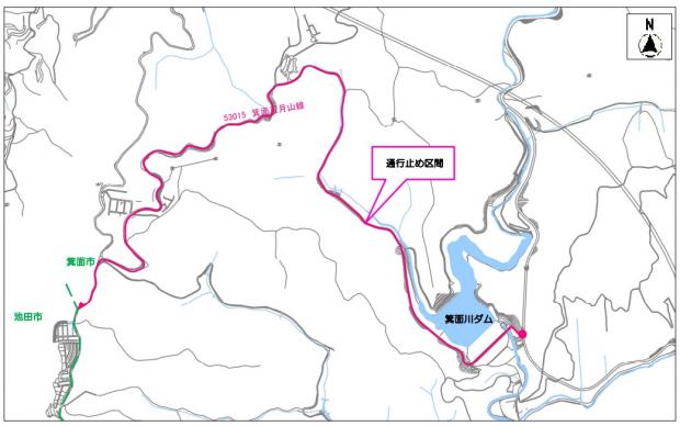 市道箕面五月山線通行止め位置図