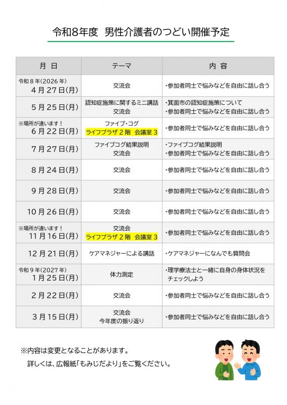 男性介護者のつどい日程