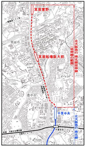 箕面船場阪大前駅から箕面萱野駅　周辺地図