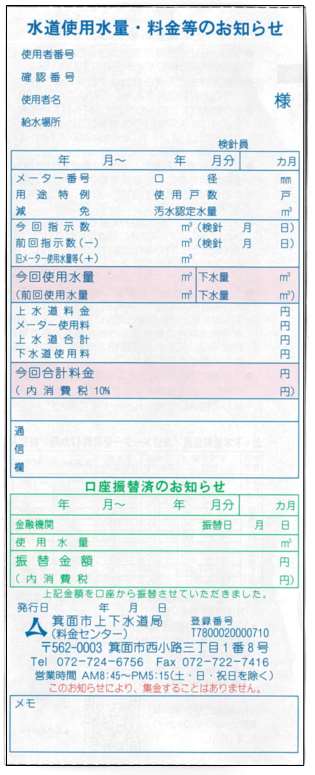 水道使用水量・料金等のお知らせ