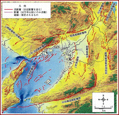 活断層の位置図（府域と周辺の内陸活断層）